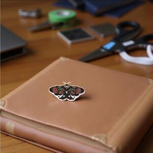 Black Red & Gold Moth Enamel Pin Brooch All Seasons Occasion Cottagecore Gothic